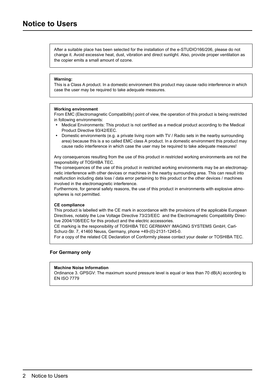 Notice to users | Toshiba e-STUDIO166 User Manual | Page 4 / 116