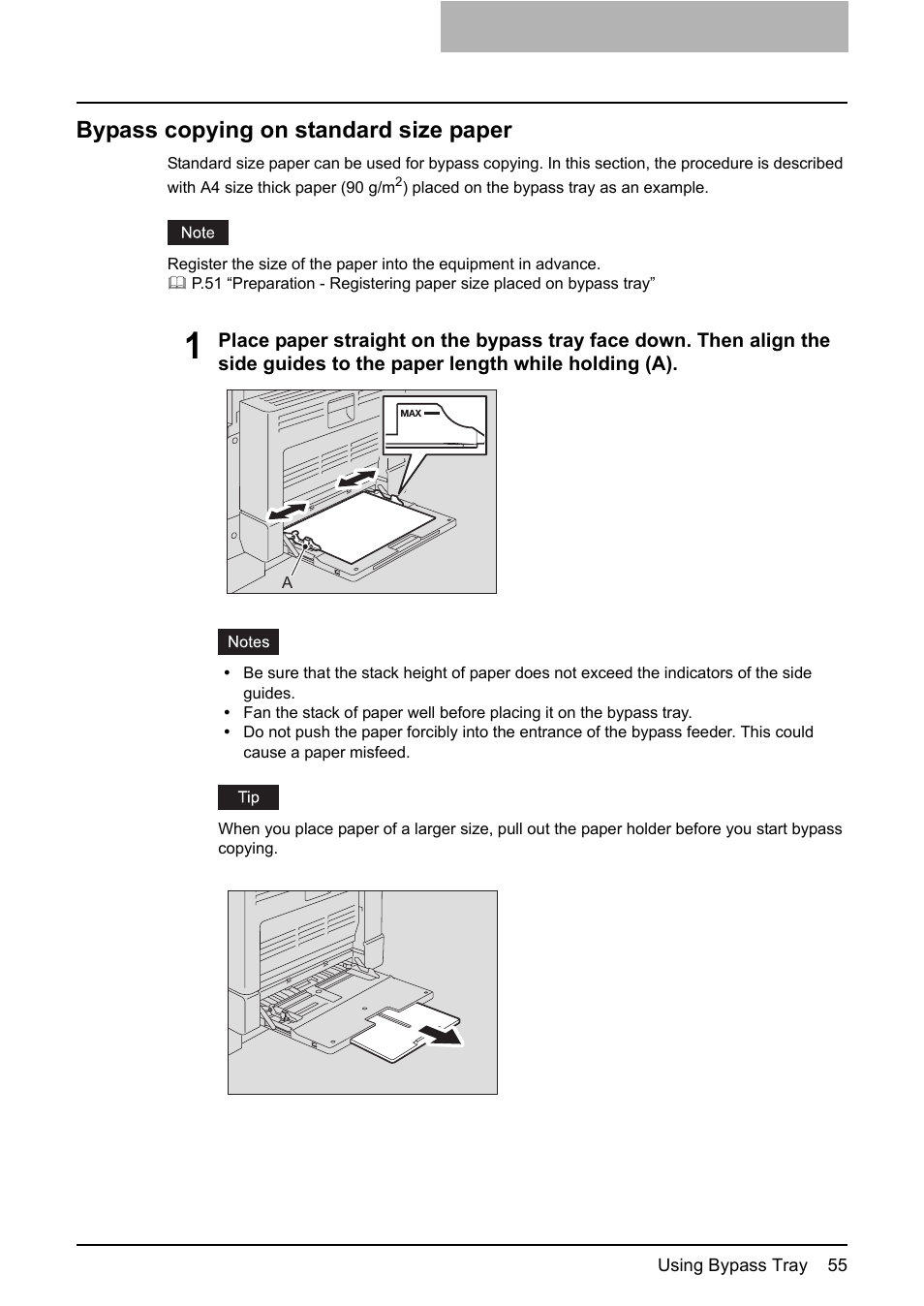 Bypass copying on standard size paper | Toshiba e-STUDIO166 User Manual | Page 57 / 116