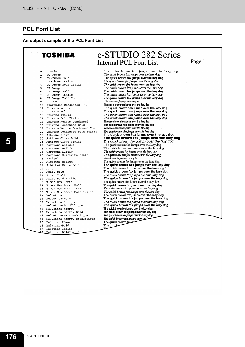 Pcl font list | Toshiba E-STUDIO 232 User Manual | Page 178 / 182