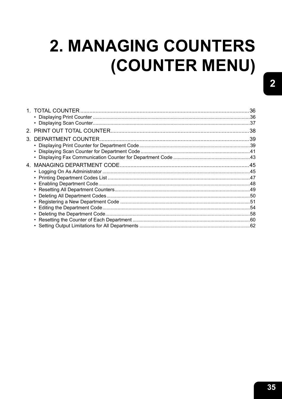 Managing counters (counter menu) | Toshiba E-STUDIO 232 User Manual | Page 37 / 182