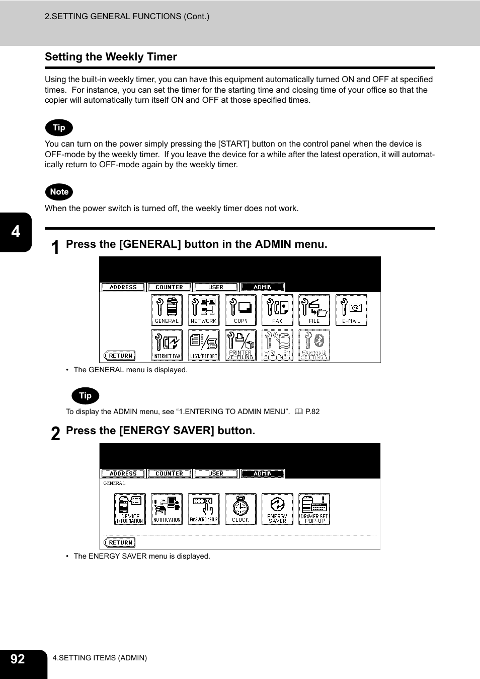 Setting the weekly timer | Toshiba E-STUDIO 232 User Manual | Page 94 / 182