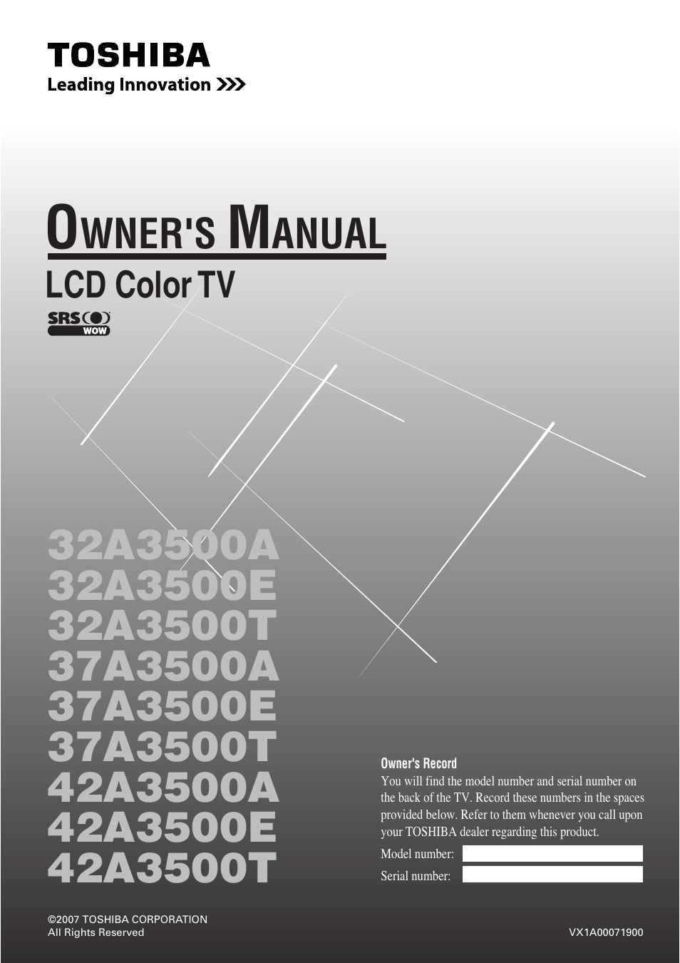 Toshiba 37A3500A User Manual | 36 pages