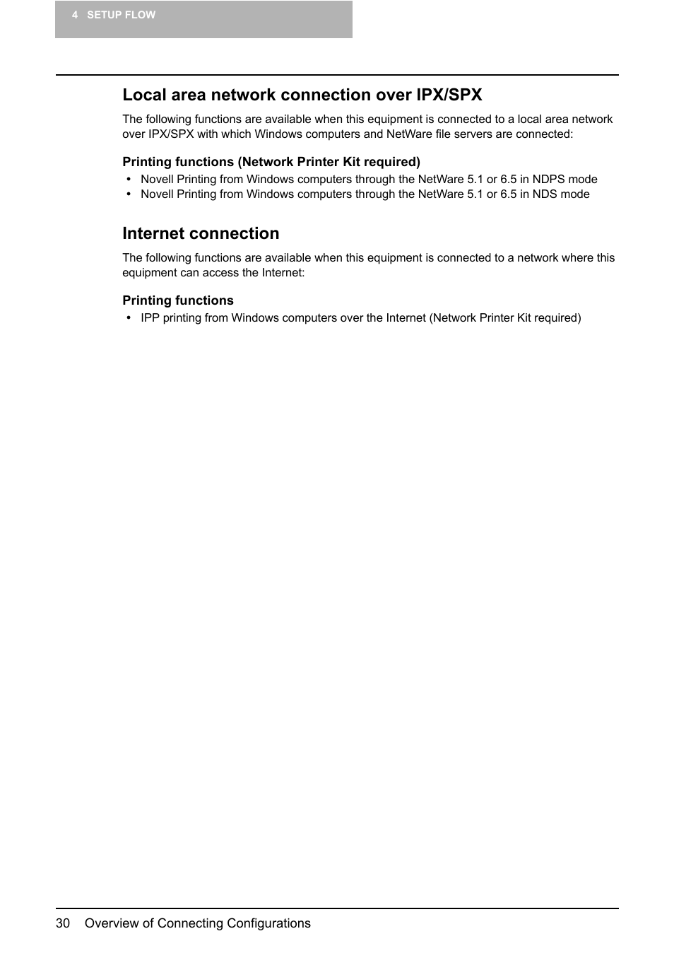 Local area network connection over ipx/spx, Internet connection | Toshiba E-STUDIO 165 User Manual | Page 30 / 62