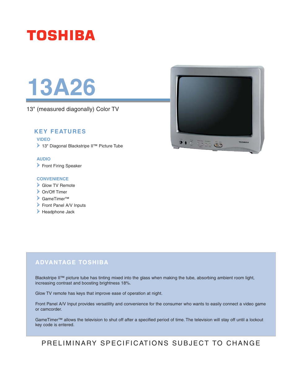 Toshiba 13A26 User Manual | 2 pages