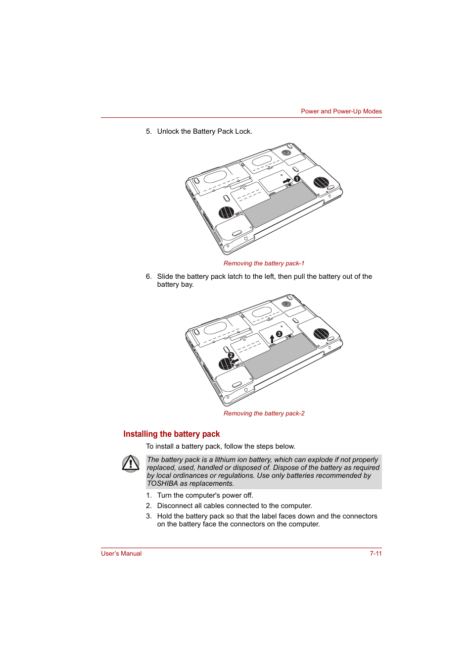 Installing the battery pack | Toshiba P200 Series User Manual | Page 114 / 183