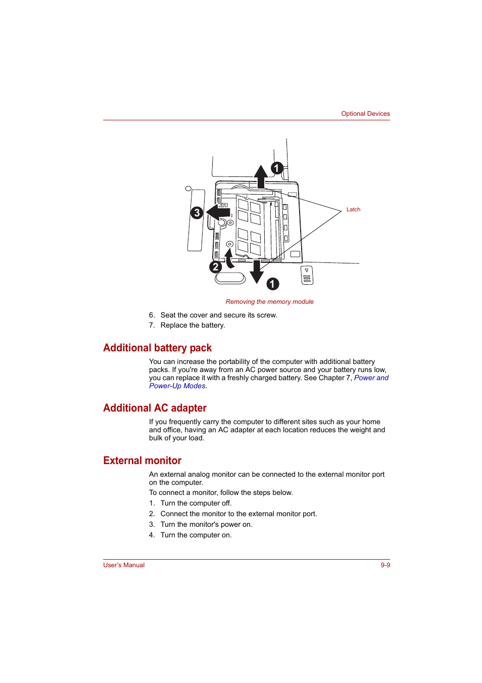 Additional battery pack, Additional ac adapter, External monitor | Toshiba P200 Series User Manual | Page 130 / 183