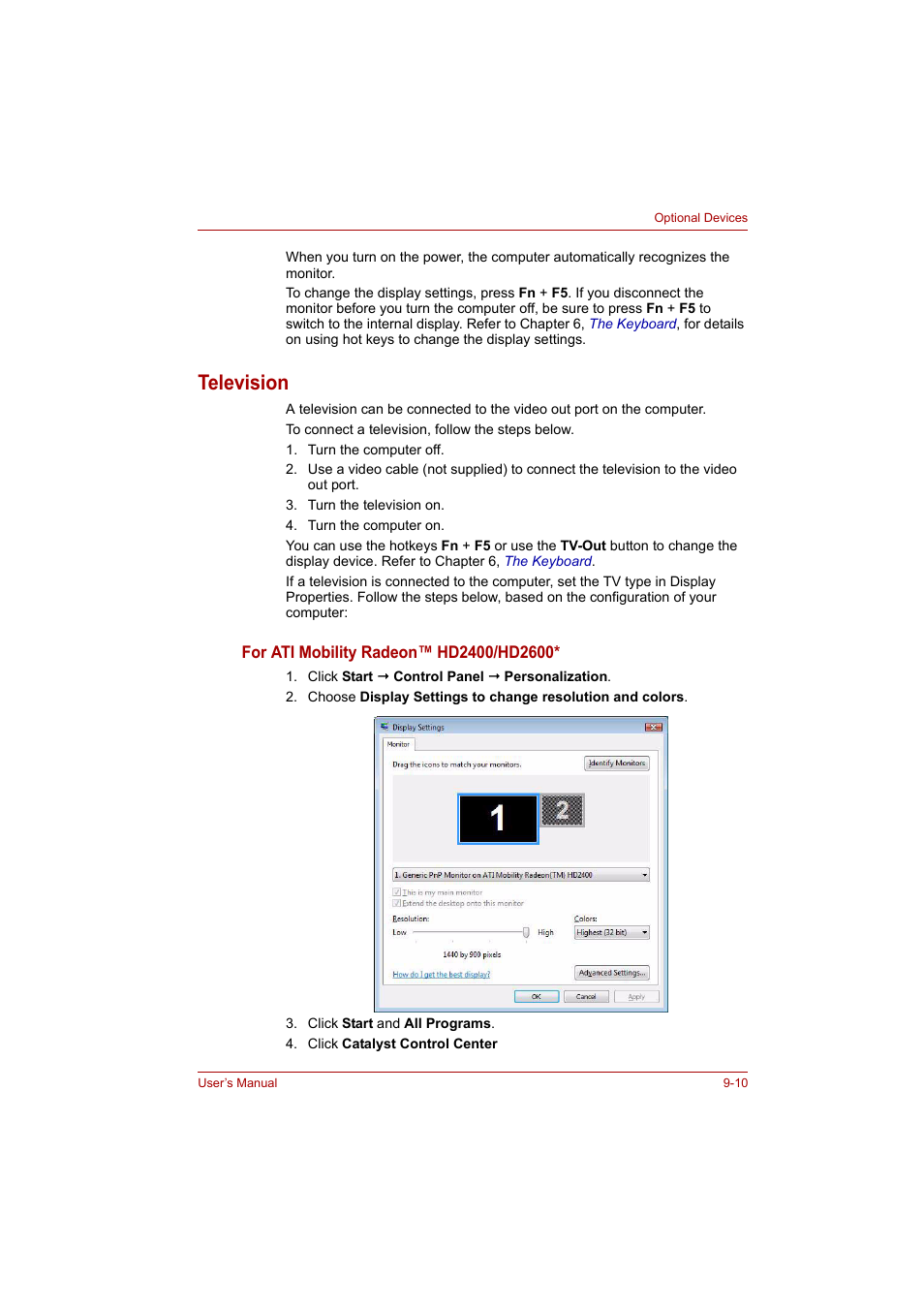 Television, Television -10 | Toshiba P200 Series User Manual | Page 131 / 183