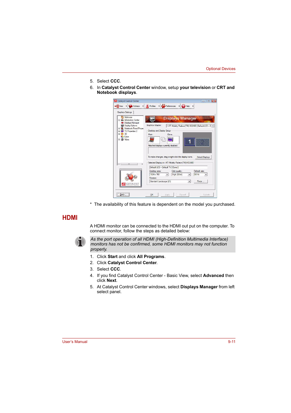 Hdmi, Hdmi -11 | Toshiba P200 Series User Manual | Page 132 / 183