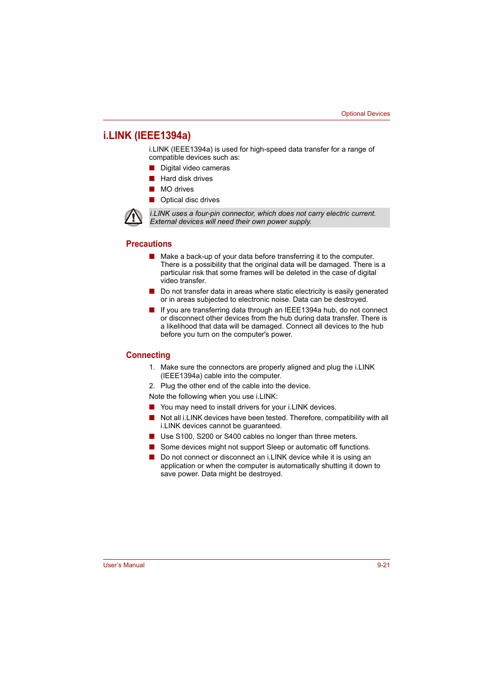 I.link (ieee1394a), I.link (ieee1394a) -21 | Toshiba P200 Series User Manual | Page 142 / 183