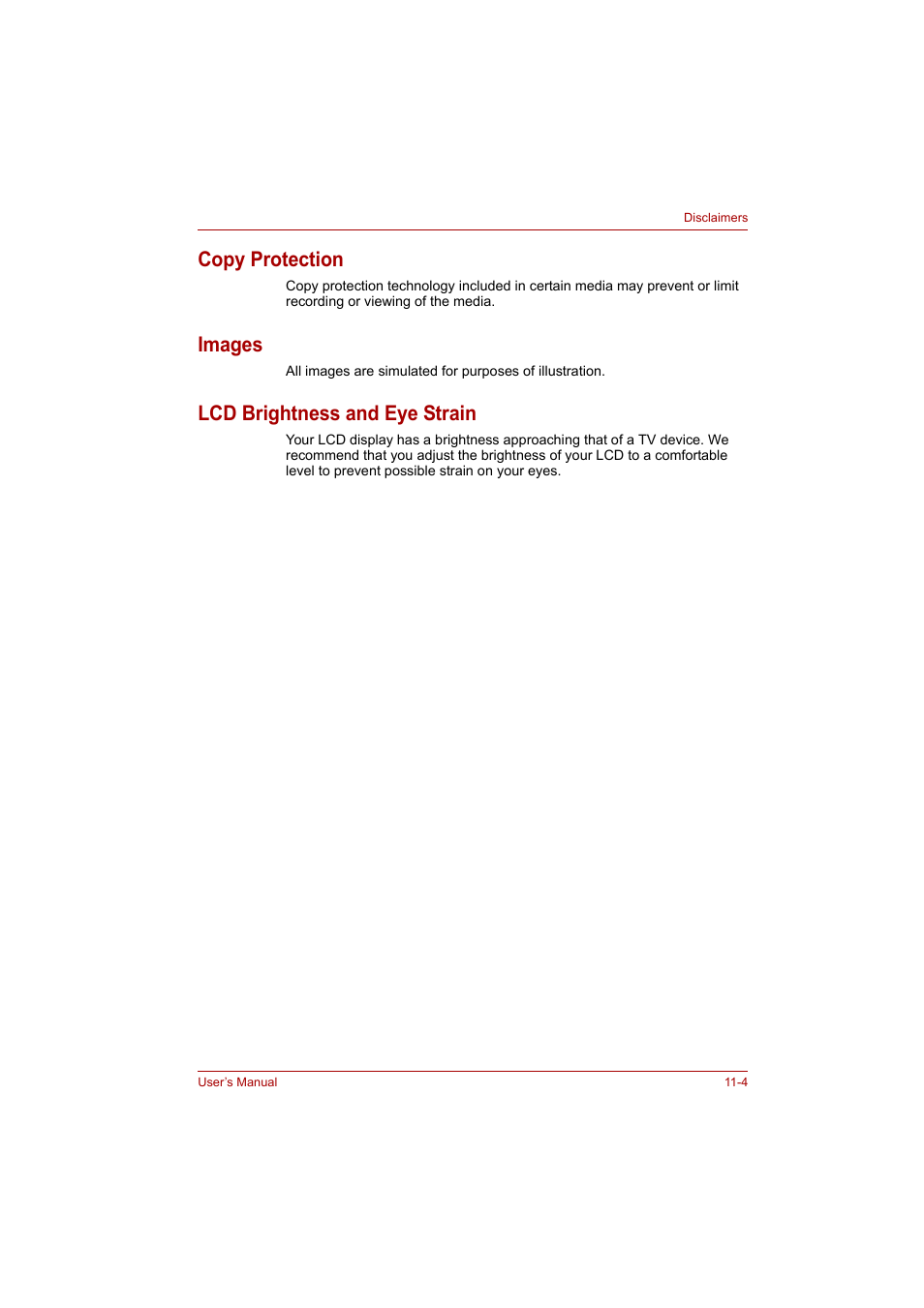 Copy protection, Images, Lcd brightness and eye strain | Toshiba P200 Series User Manual | Page 164 / 183