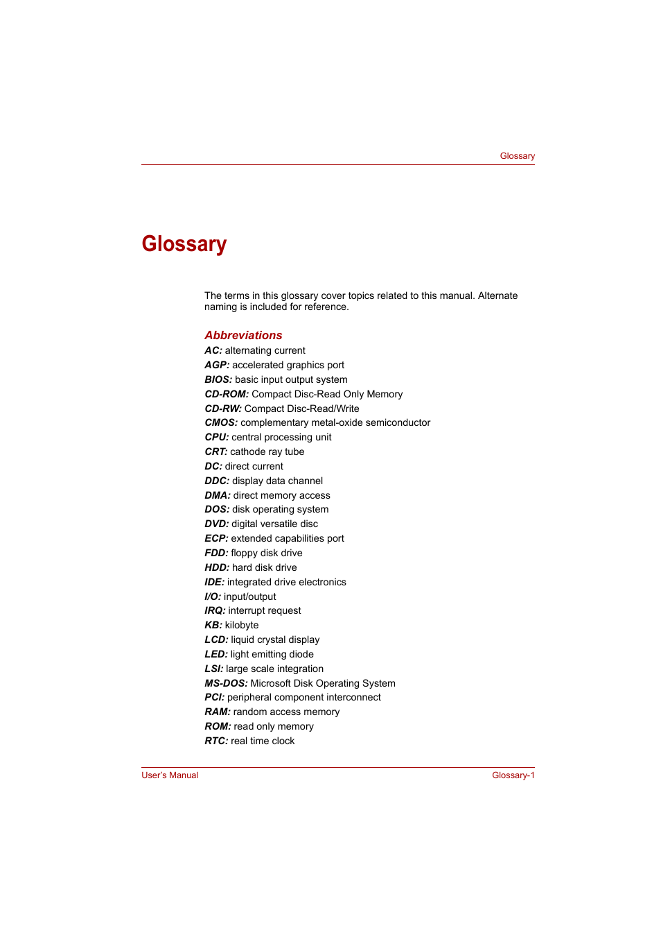 Glossary, Ed in the | Toshiba P200 Series User Manual | Page 176 / 183