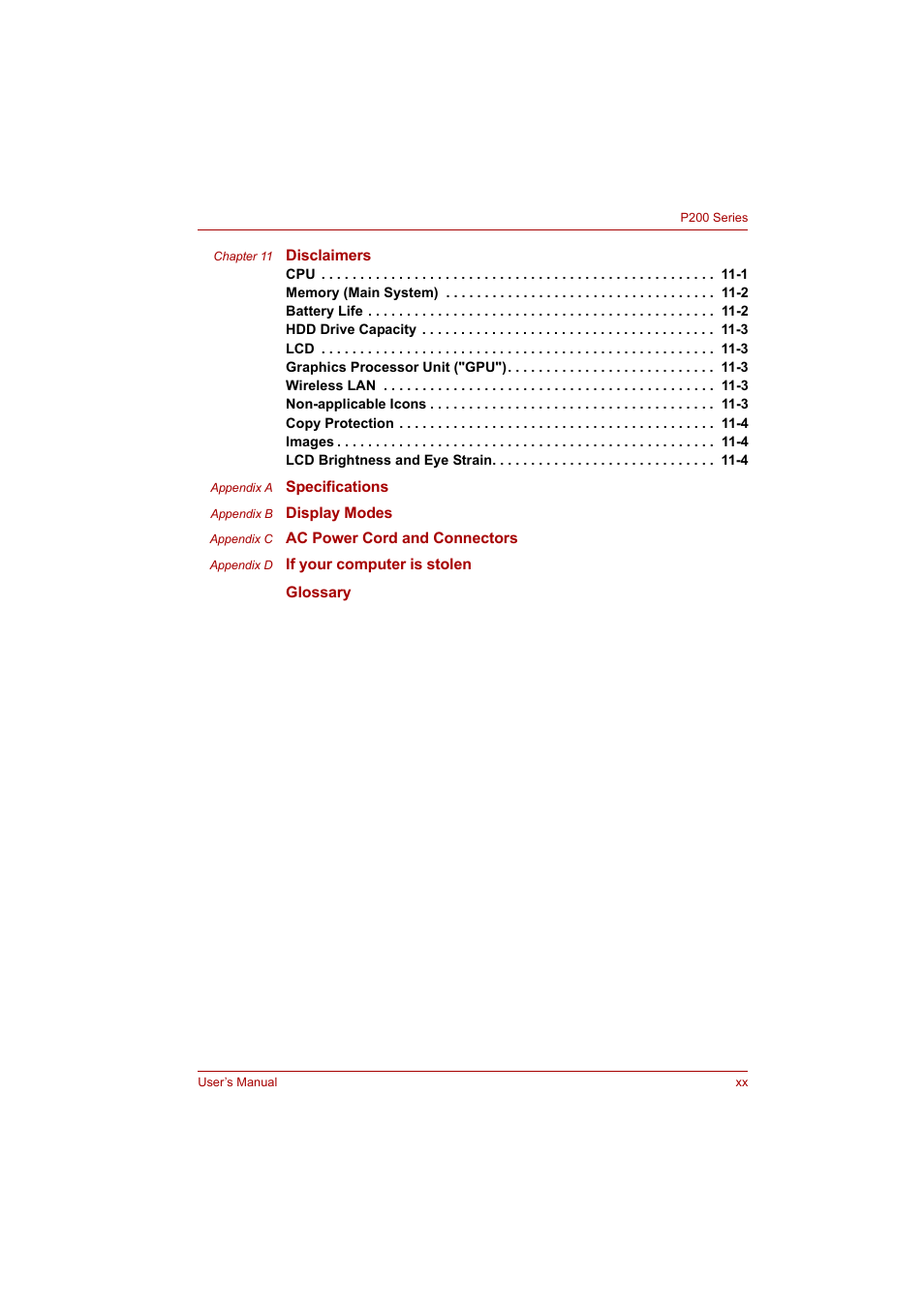 Toshiba P200 Series User Manual | Page 20 / 183