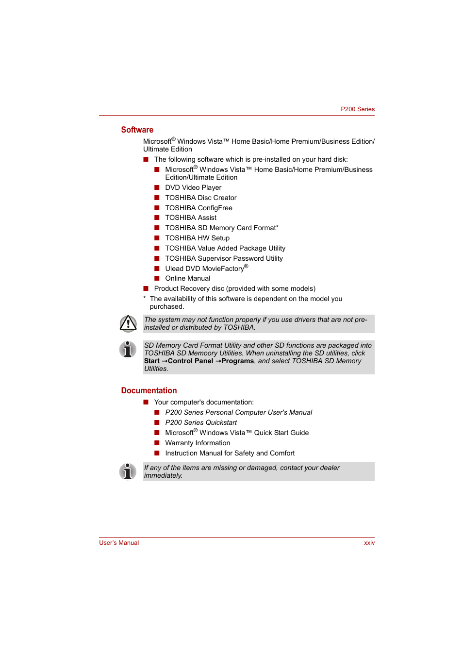 Toshiba P200 Series User Manual | Page 24 / 183