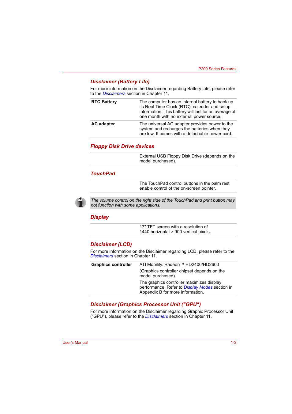 Toshiba P200 Series User Manual | Page 27 / 183