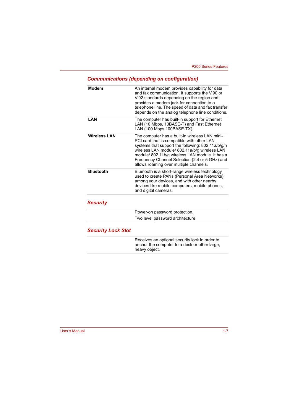 Toshiba P200 Series User Manual | Page 31 / 183