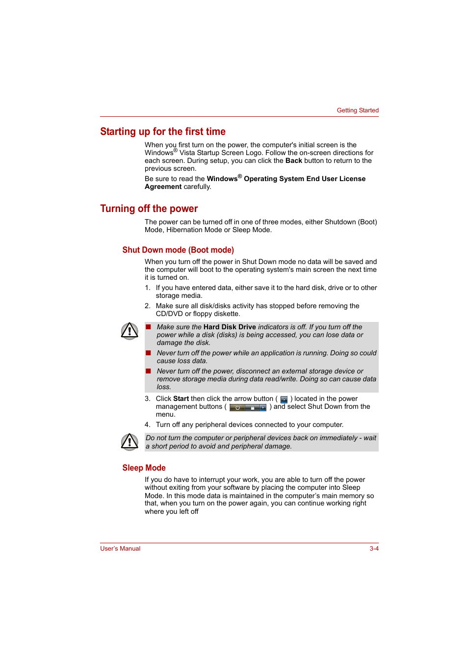 Starting up for the first time, Turning off the power, To the | Turning, Off the power | Toshiba P200 Series User Manual | Page 52 / 183