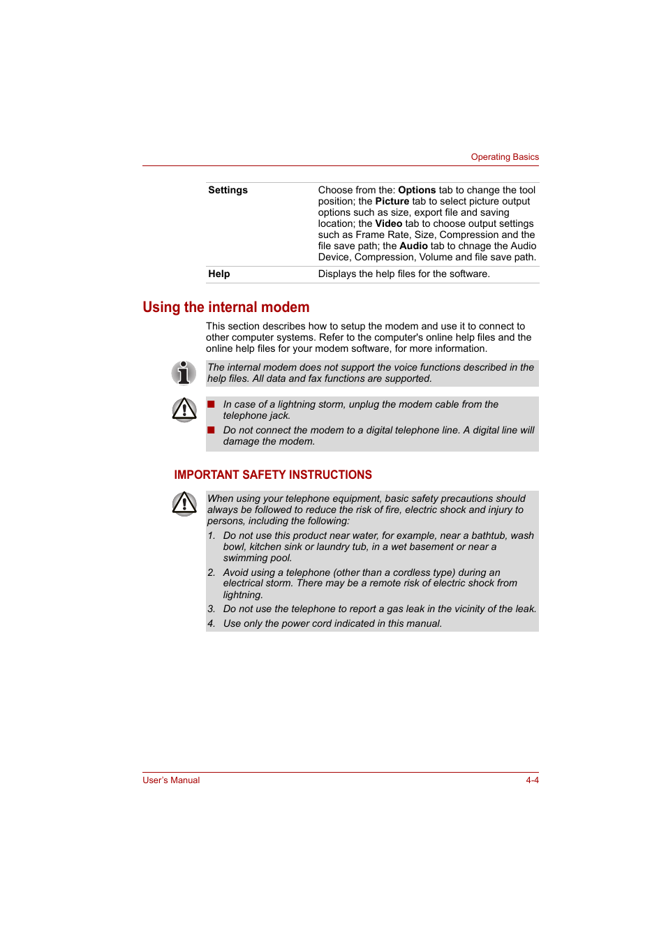 Using the internal modem, Using the internal modem -4 | Toshiba P200 Series User Manual | Page 61 / 183