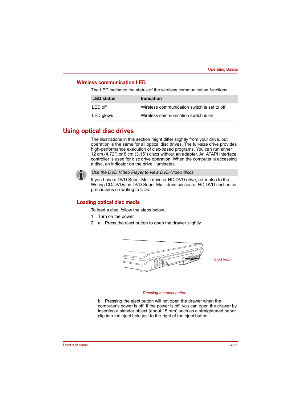 Using optical disc drives, Using optical disc drives -11 | Toshiba P200 Series User Manual | Page 68 / 183