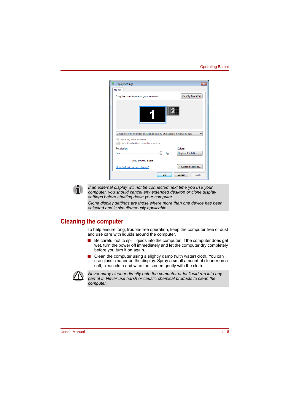 Cleaning the computer, Cleaning the computer -18 | Toshiba P200 Series User Manual | Page 75 / 183