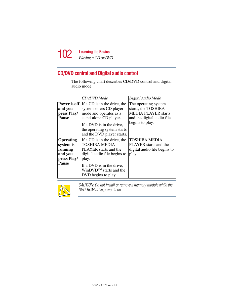 Cd/dvd control and digital audio control | Toshiba Satellite 5205 Series User Manual | Page 102 / 312