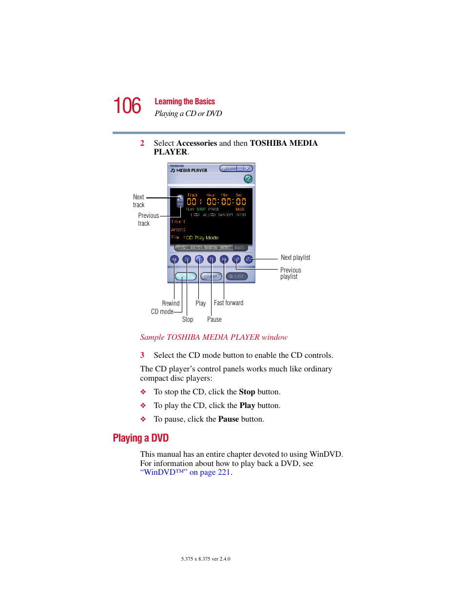 Playing a dvd | Toshiba Satellite 5205 Series User Manual | Page 106 / 312