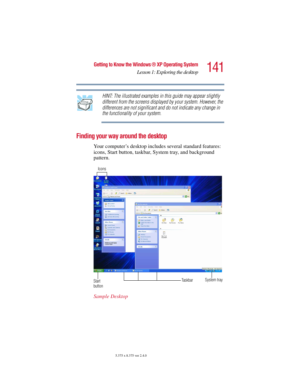 Finding your way around the desktop | Toshiba Satellite 5205 Series User Manual | Page 141 / 312