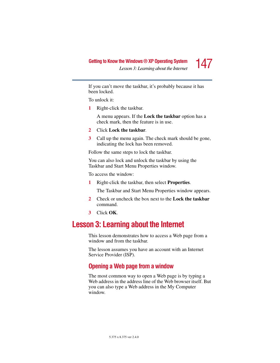 Lesson 3: learning about the internet | Toshiba Satellite 5205 Series User Manual | Page 147 / 312