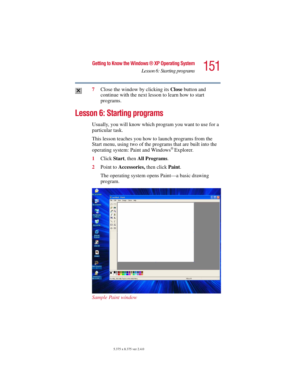 Lesson 6: starting programs, Lesson 6 | Toshiba Satellite 5205 Series User Manual | Page 151 / 312