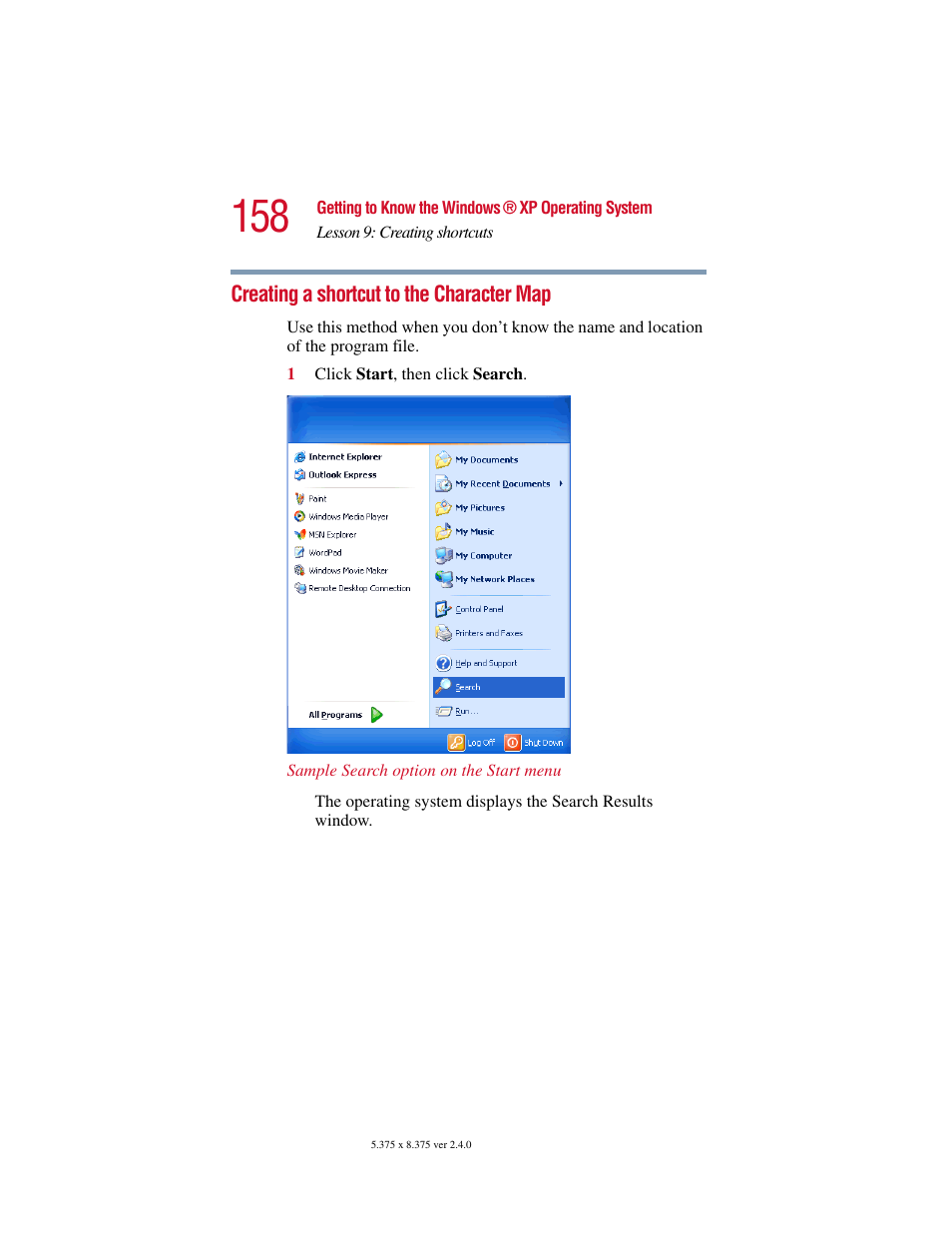 Creating a shortcut to the character map | Toshiba Satellite 5205 Series User Manual | Page 158 / 312