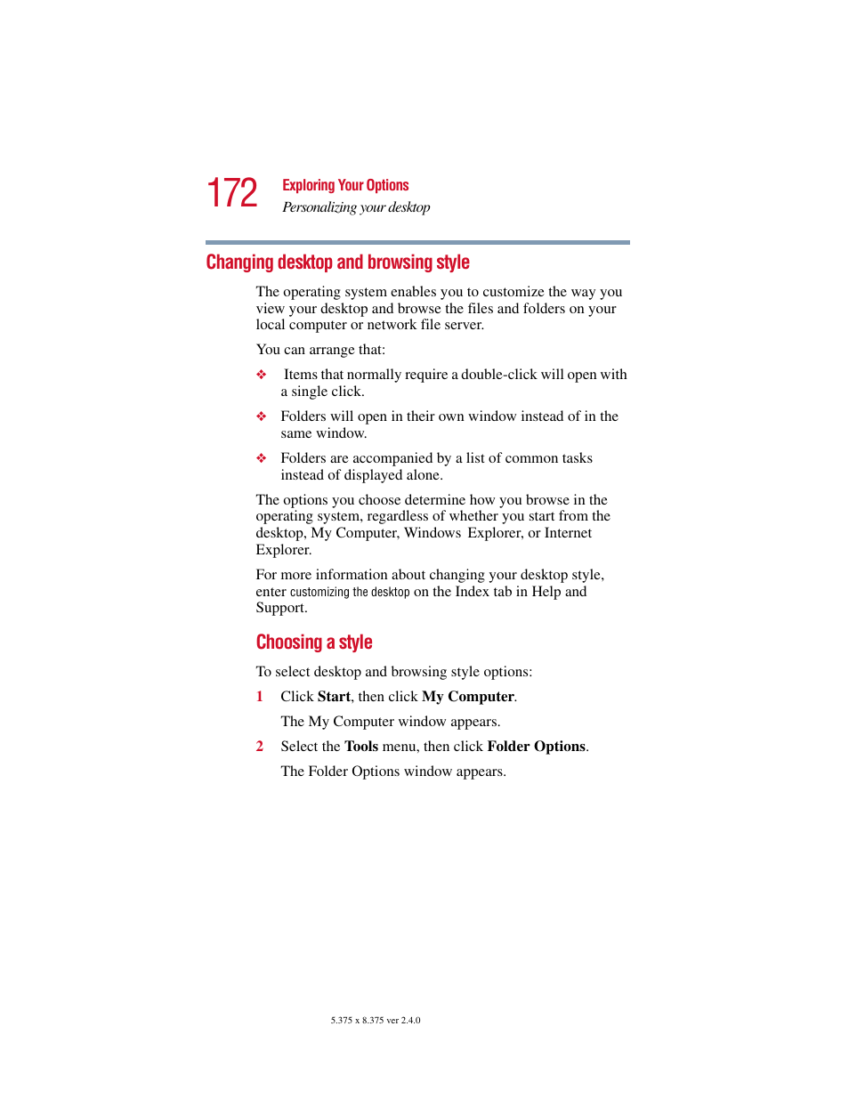 Changing desktop and browsing style | Toshiba Satellite 5205 Series User Manual | Page 172 / 312
