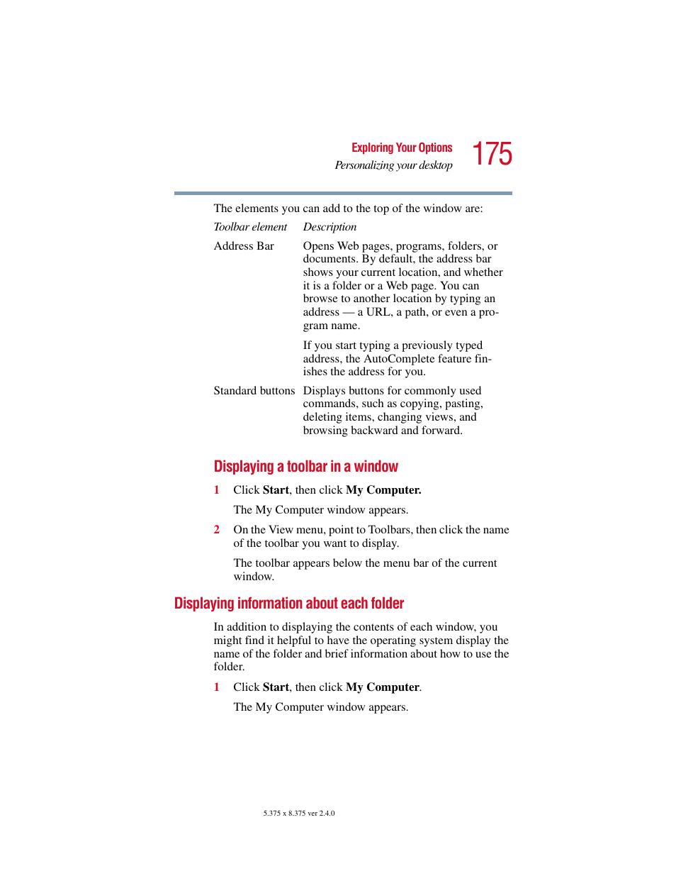 Displaying information about each folder | Toshiba Satellite 5205 Series User Manual | Page 175 / 312