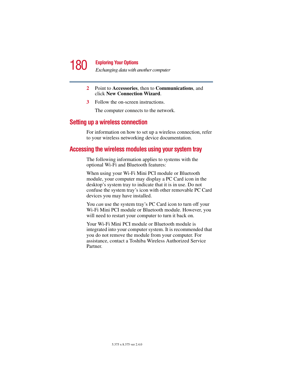 Setting up a wireless connection, System tray | Toshiba Satellite 5205 Series User Manual | Page 180 / 312