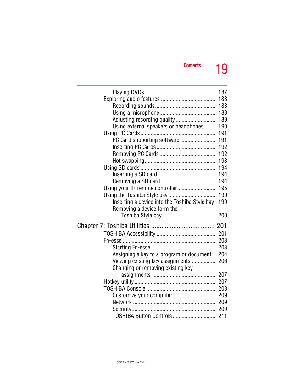 Toshiba Satellite 5205 Series User Manual | Page 19 / 312