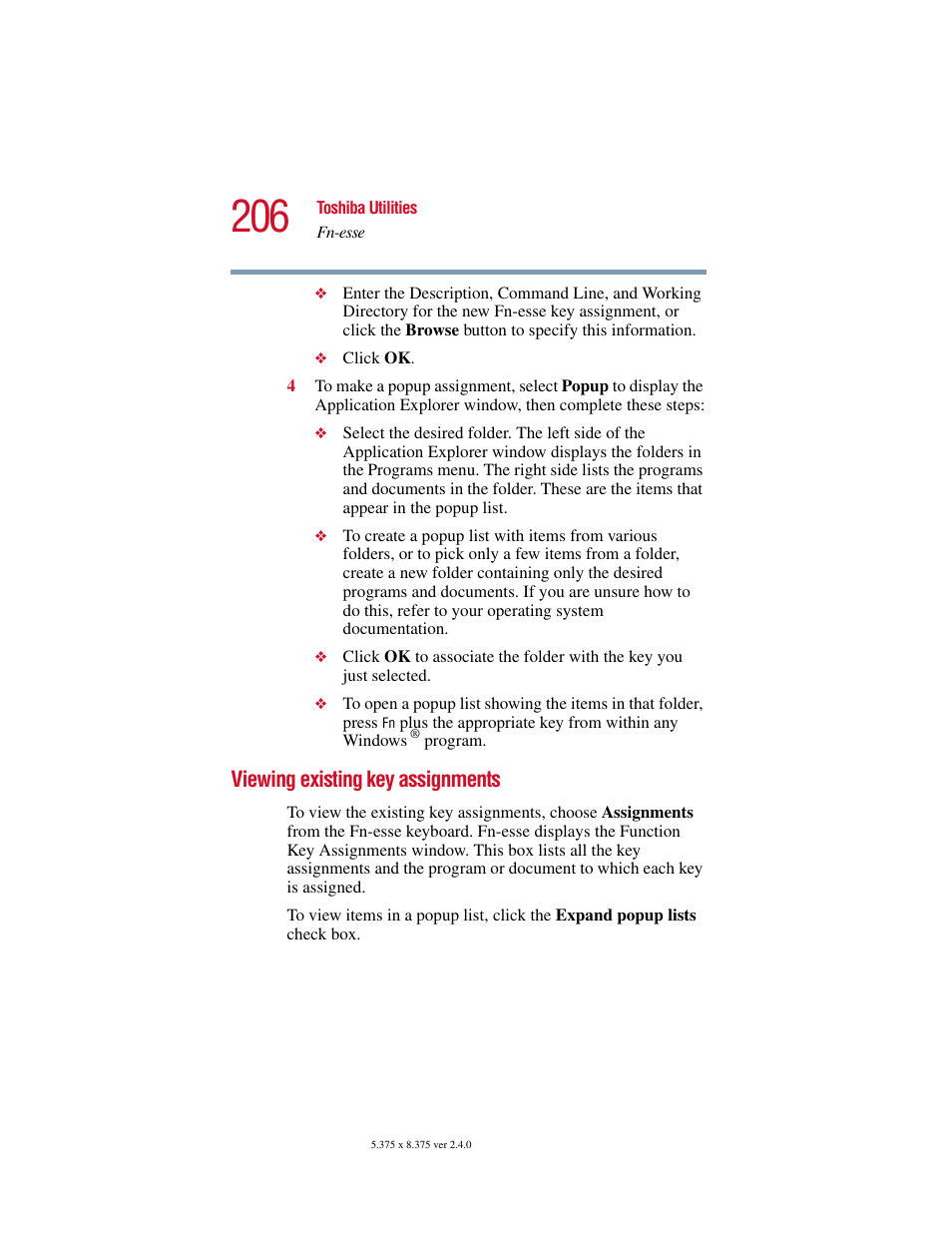 Viewing existing key assignments | Toshiba Satellite 5205 Series User Manual | Page 206 / 312