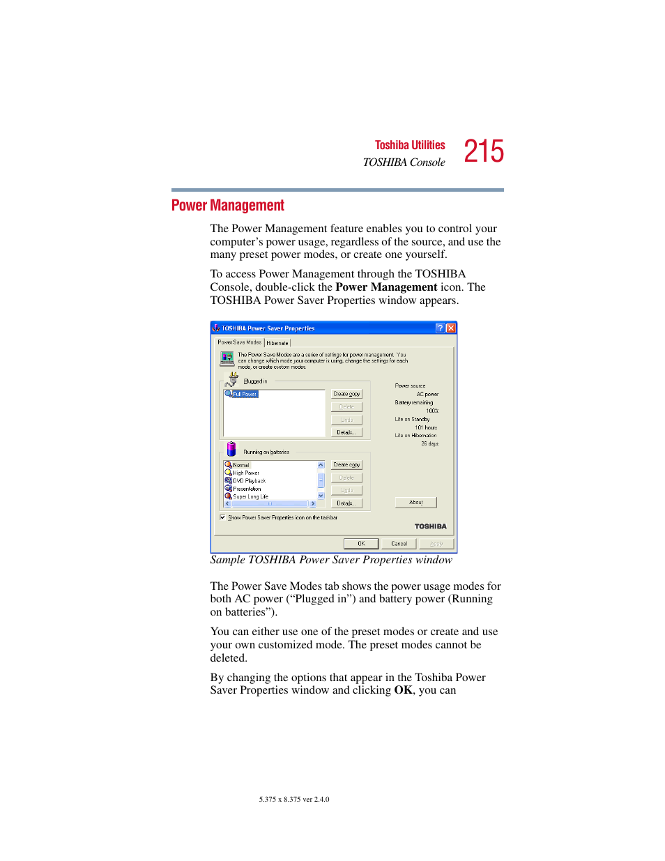 Power management | Toshiba Satellite 5205 Series User Manual | Page 215 / 312