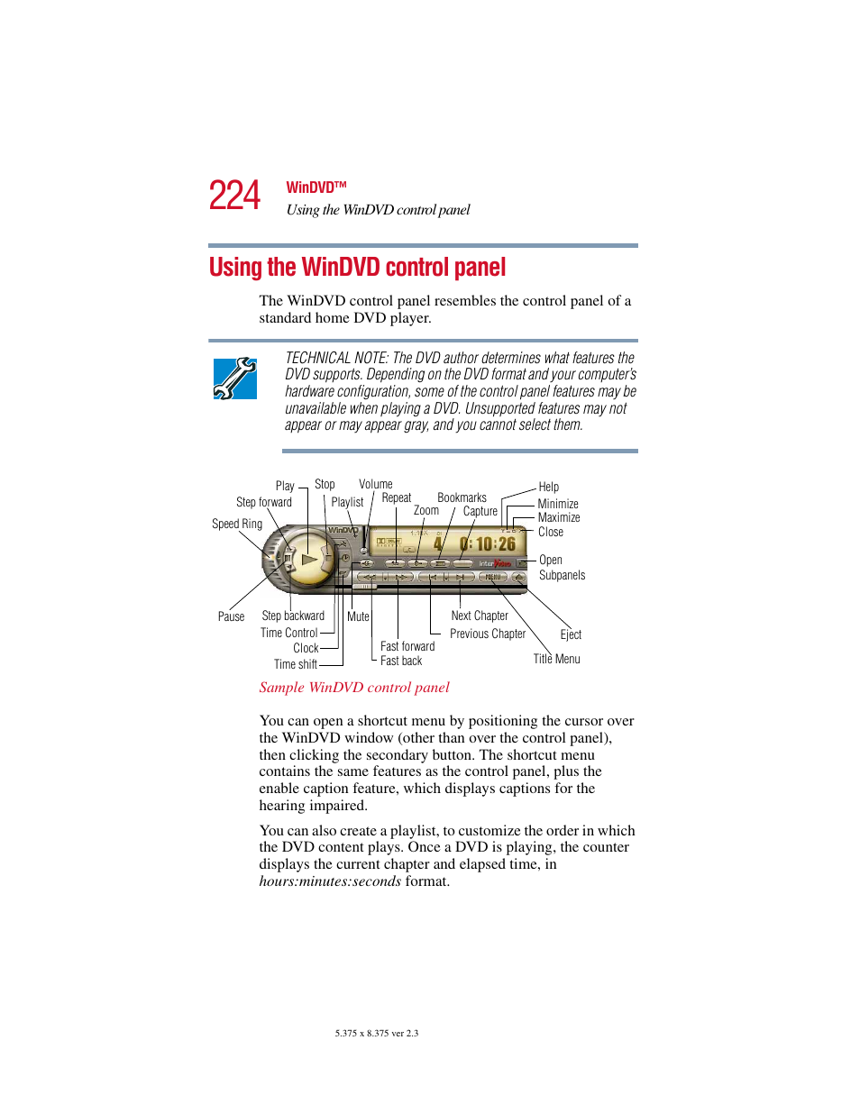 Using the windvd control panel | Toshiba Satellite 5205 Series User Manual | Page 224 / 312