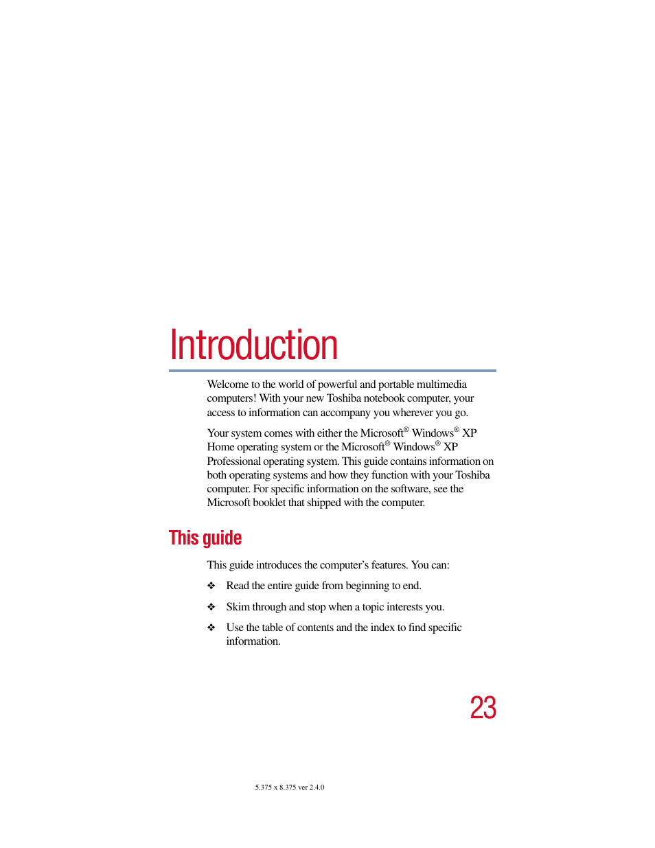 Introduction, This guide | Toshiba Satellite 5205 Series User Manual | Page 23 / 312