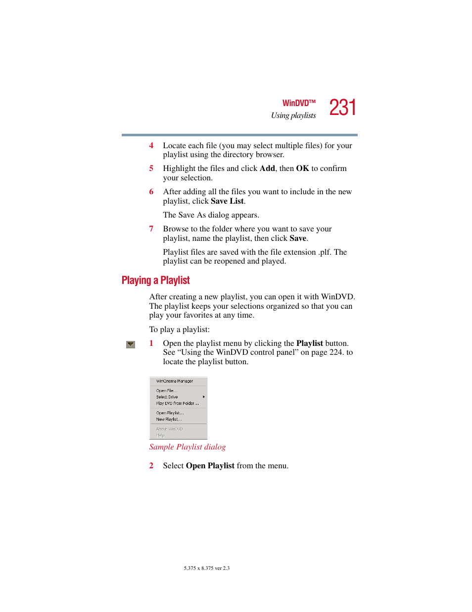Playing a playlist | Toshiba Satellite 5205 Series User Manual | Page 231 / 312