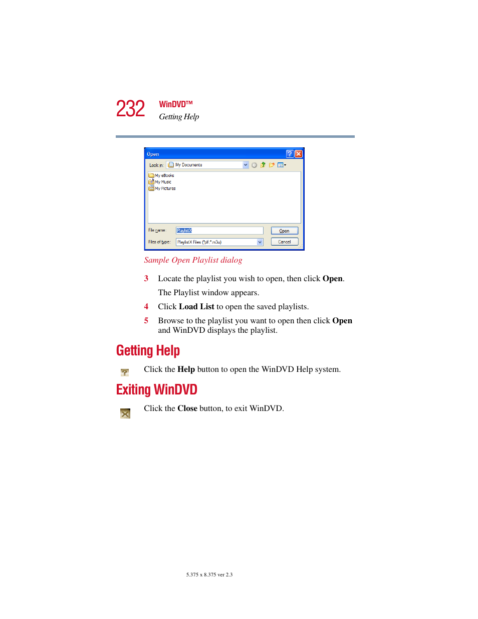 Getting help, Exiting windvd, Getting help exiting windvd | Toshiba Satellite 5205 Series User Manual | Page 232 / 312