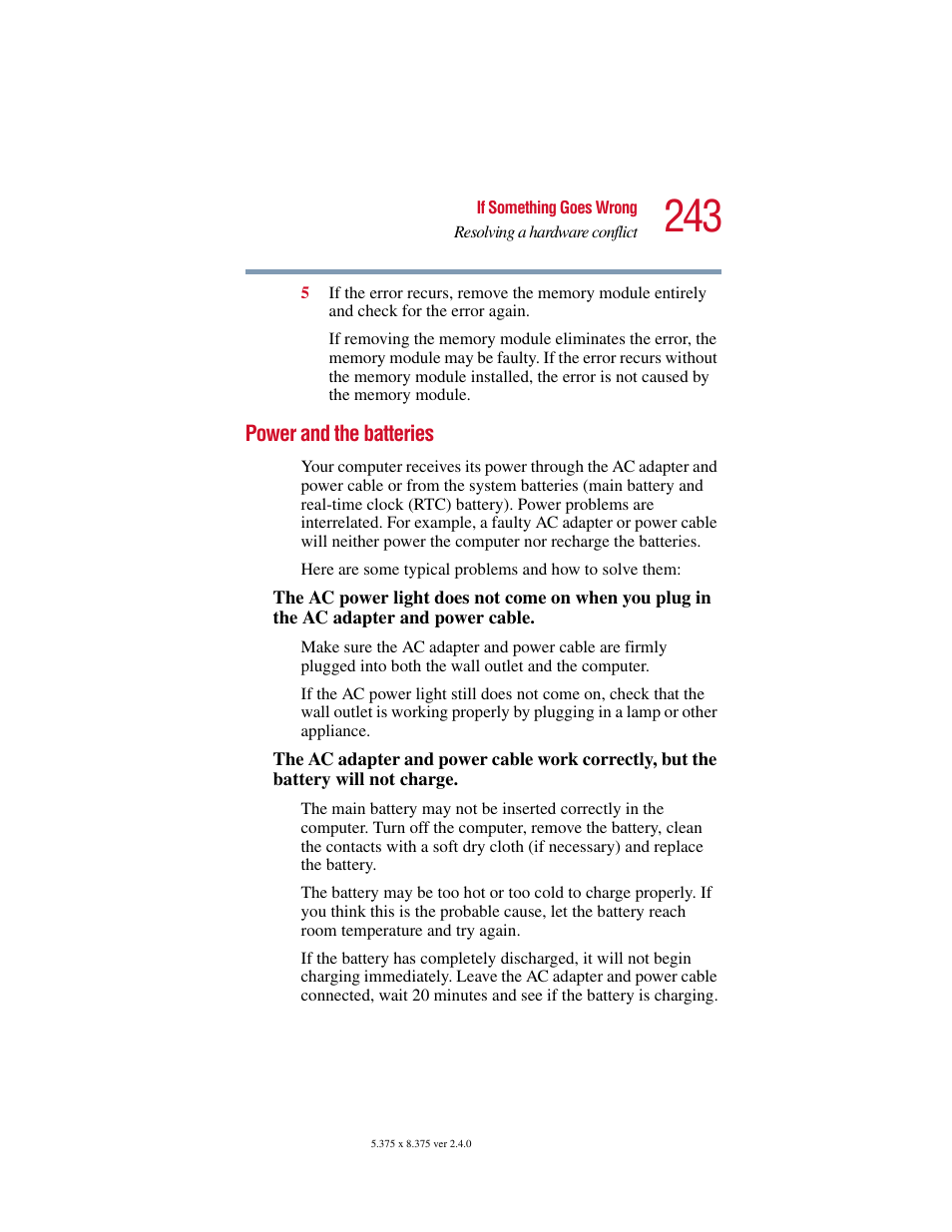 Power and the batteries | Toshiba Satellite 5205 Series User Manual | Page 243 / 312