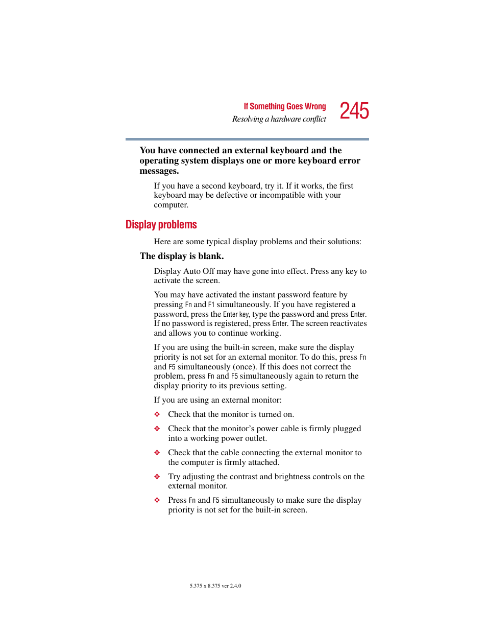 Display problems | Toshiba Satellite 5205 Series User Manual | Page 245 / 312