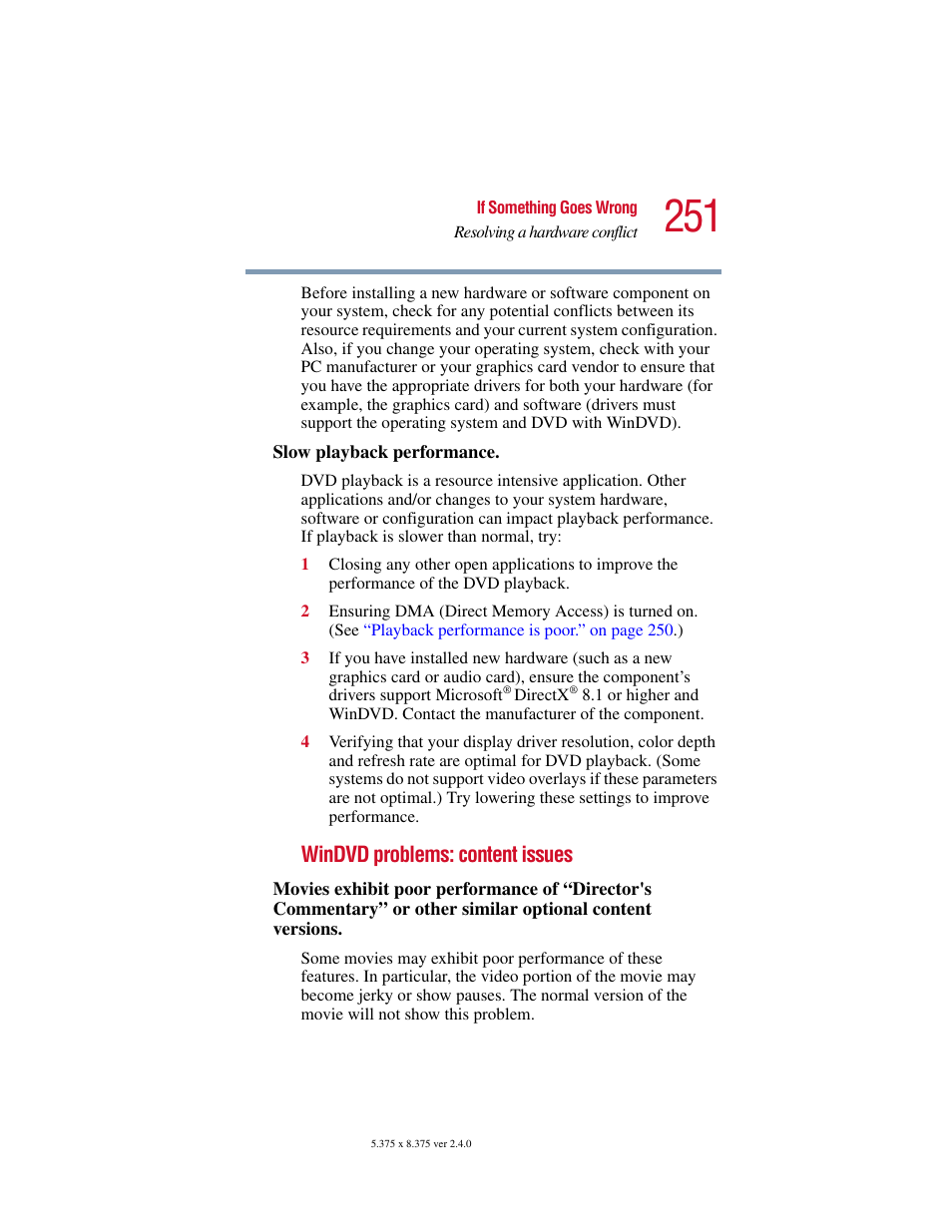 Windvd problems: content issues | Toshiba Satellite 5205 Series User Manual | Page 251 / 312