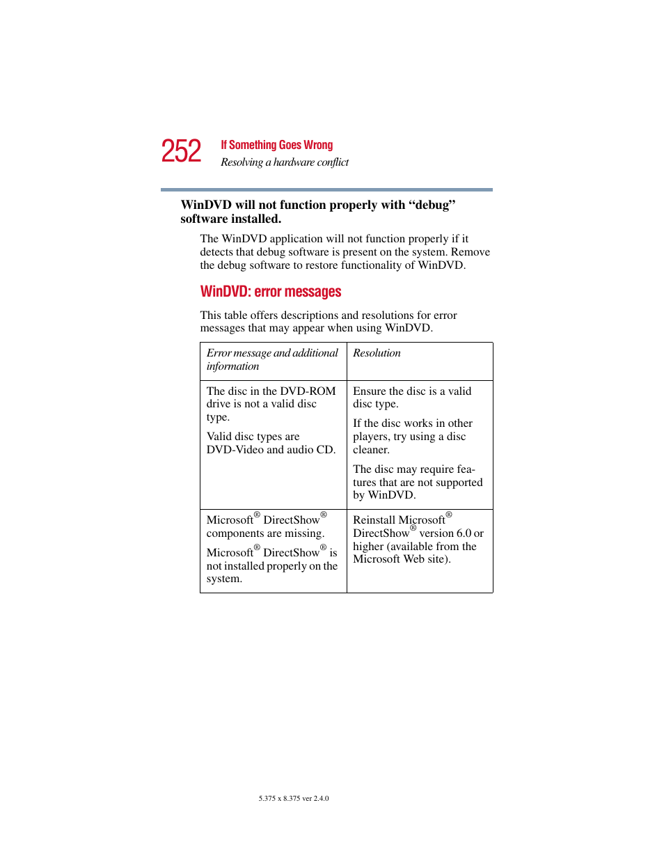 Windvd: error messages | Toshiba Satellite 5205 Series User Manual | Page 252 / 312