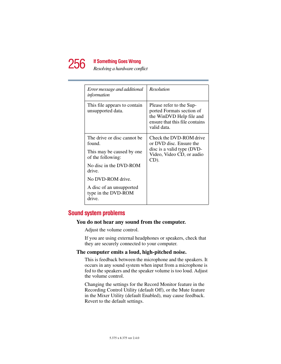 Sound system problems | Toshiba Satellite 5205 Series User Manual | Page 256 / 312