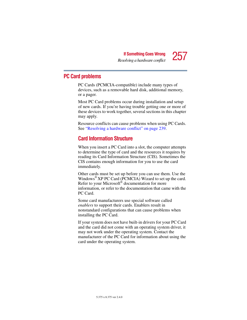 Pc card problems | Toshiba Satellite 5205 Series User Manual | Page 257 / 312