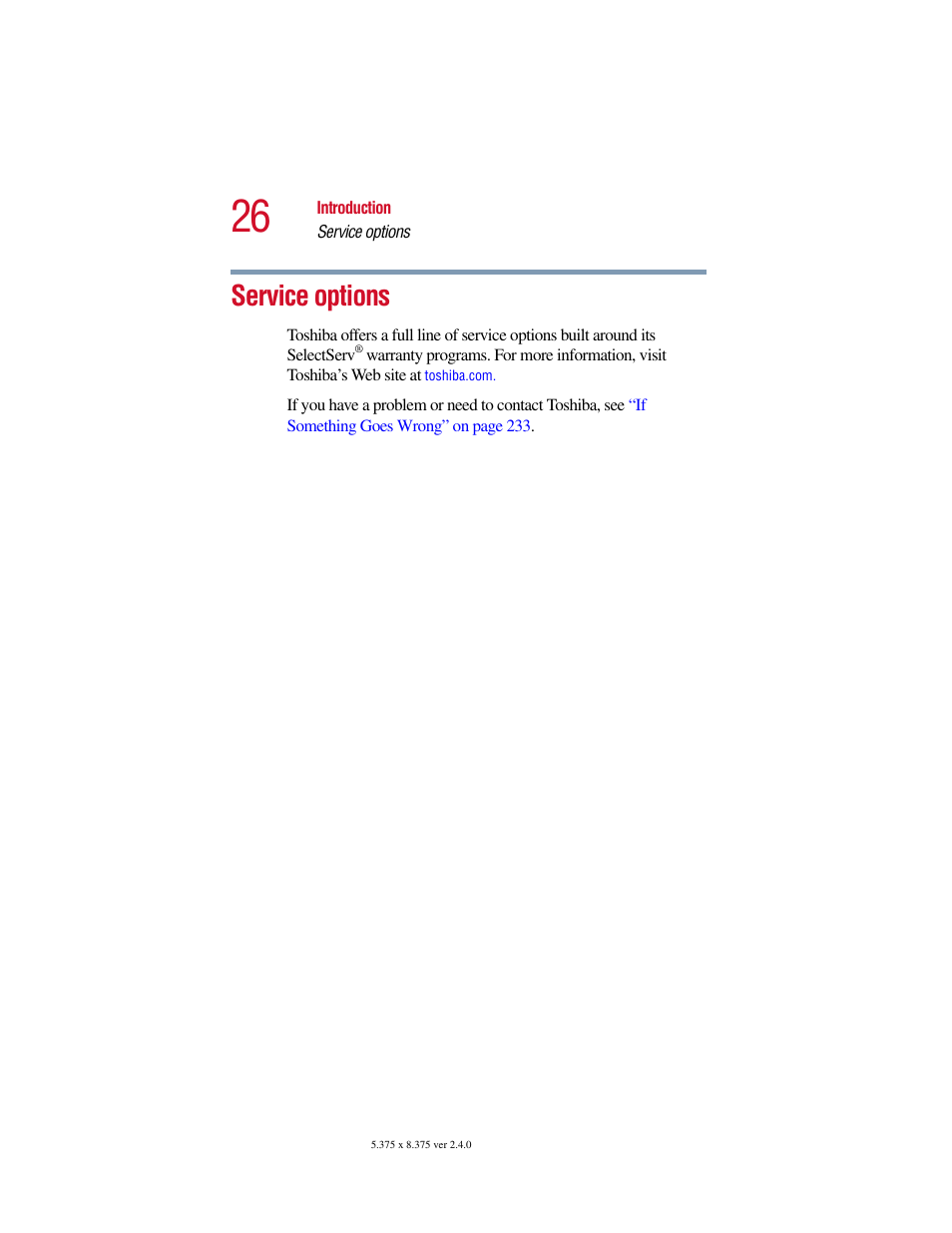 Service options | Toshiba Satellite 5205 Series User Manual | Page 26 / 312