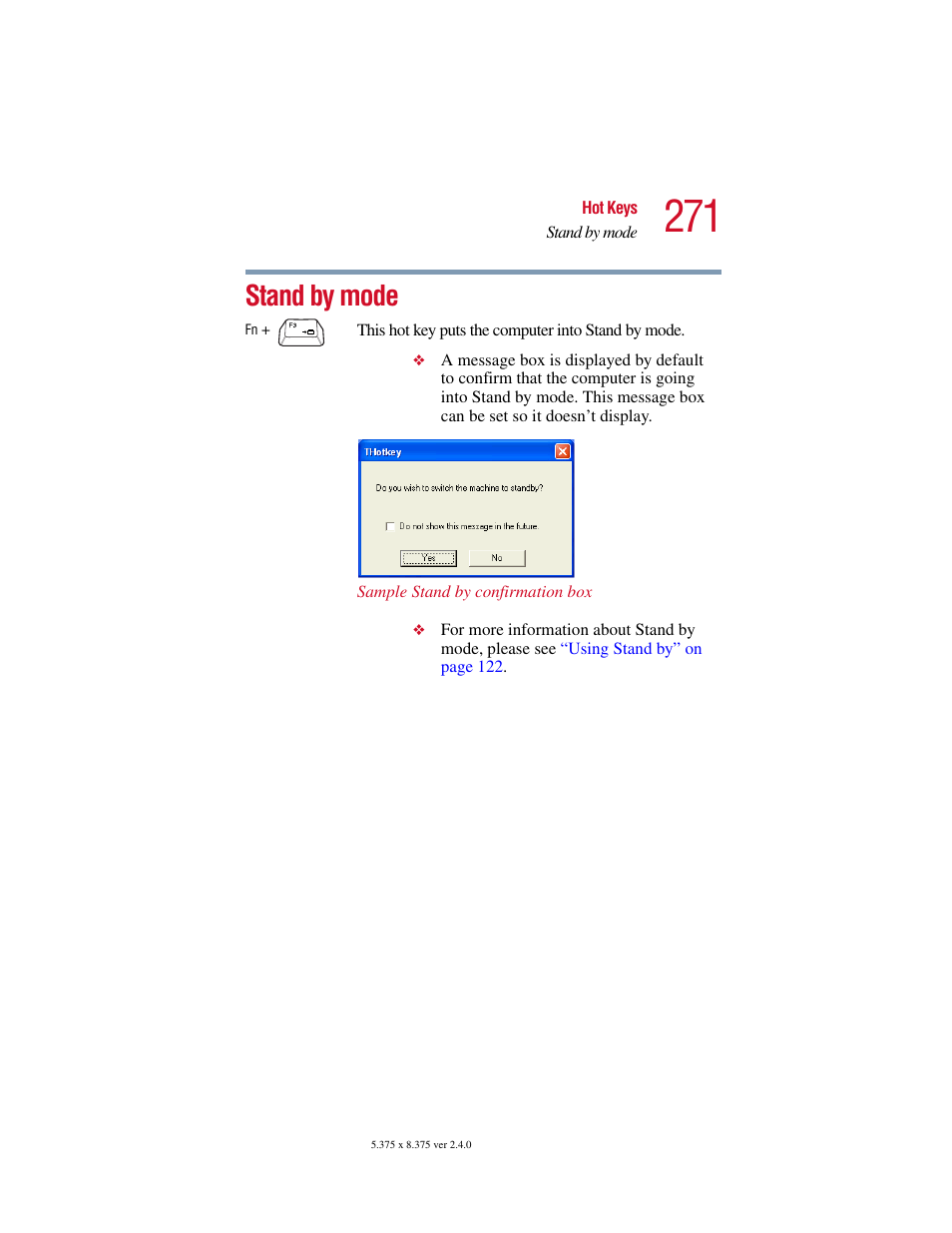 Stand by mode | Toshiba Satellite 5205 Series User Manual | Page 271 / 312