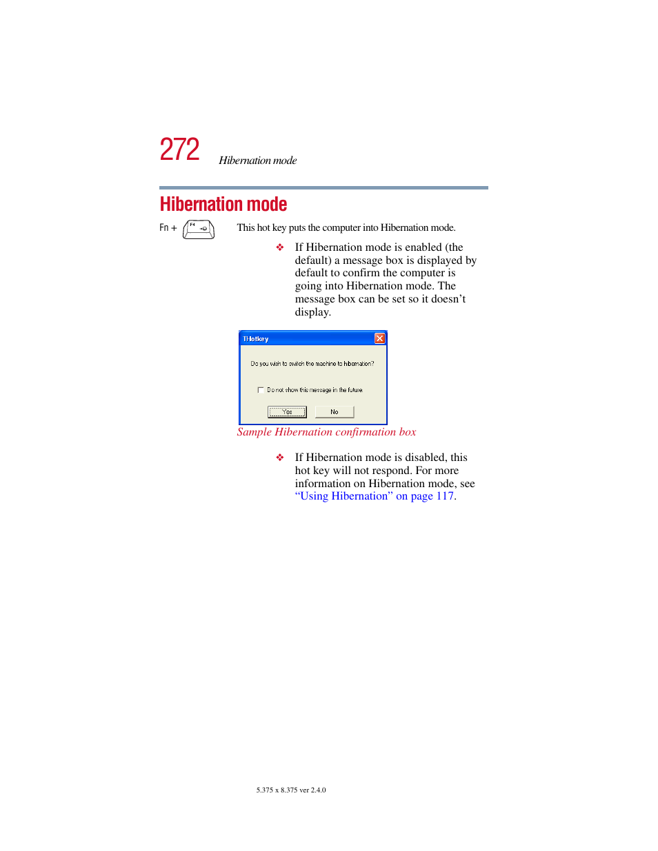 Hibernation mode | Toshiba Satellite 5205 Series User Manual | Page 272 / 312