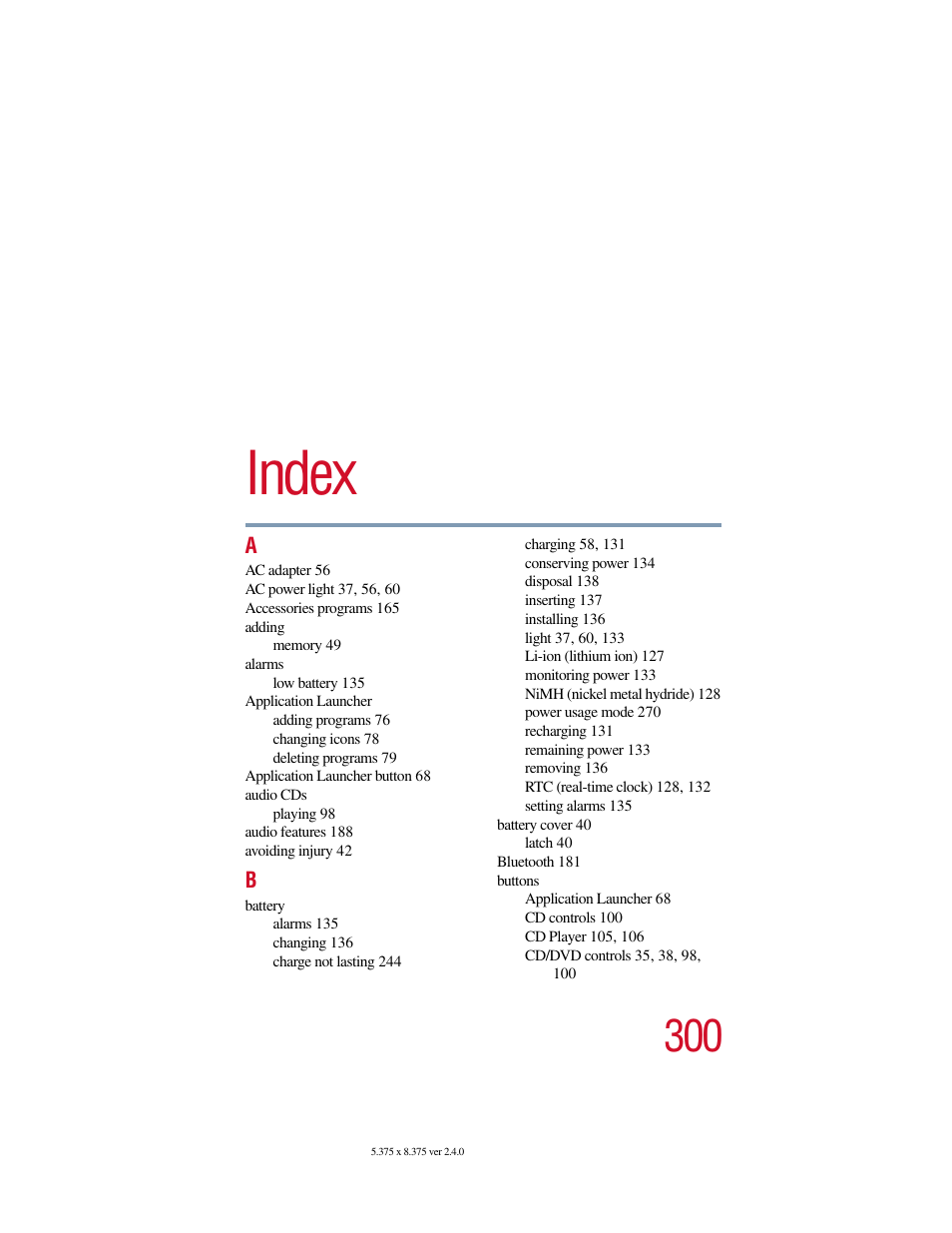 Index | Toshiba Satellite 5205 Series User Manual | Page 300 / 312