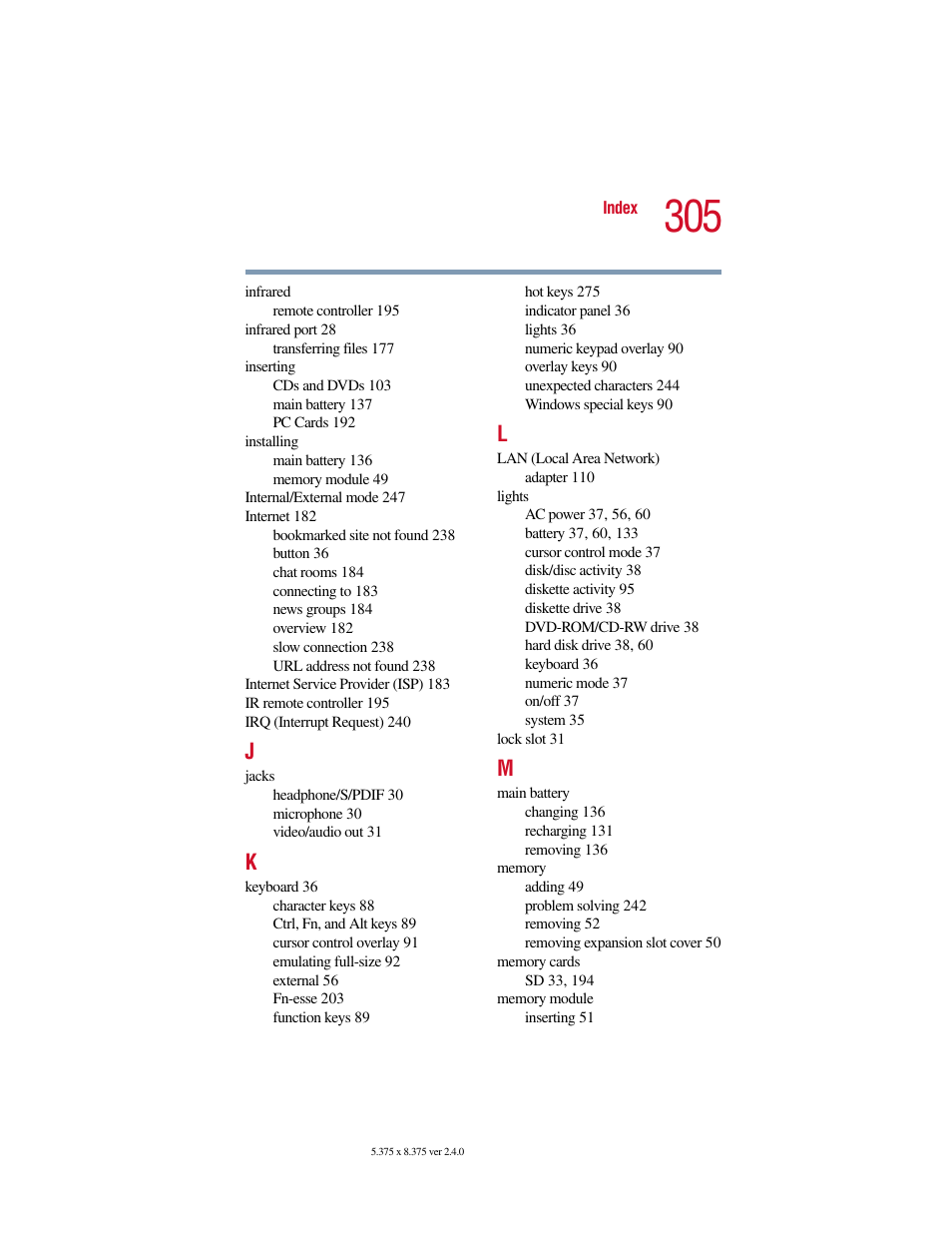 Toshiba Satellite 5205 Series User Manual | Page 305 / 312